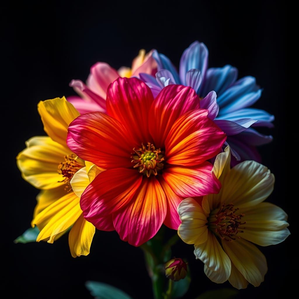 Vibrant Floral Extravaganza in Luxurious Black