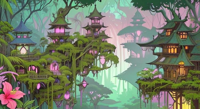 Ethereal Mangrove Metropolis in a Mystical Tropical Paradise