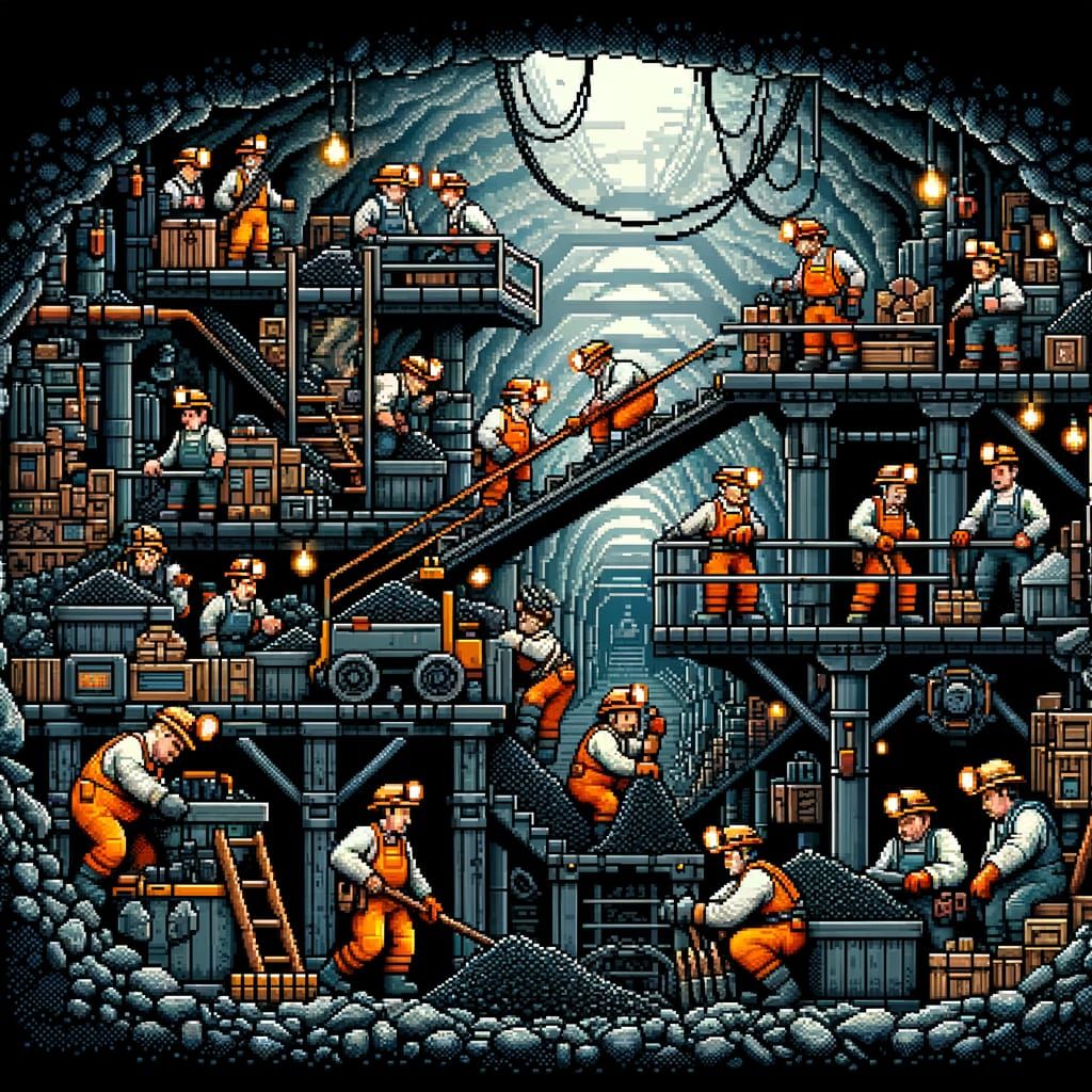 8-Bit Pixel Art: Coal Miners at Work