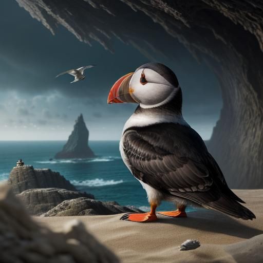 Puffin Returns to Nest with Sand Eels