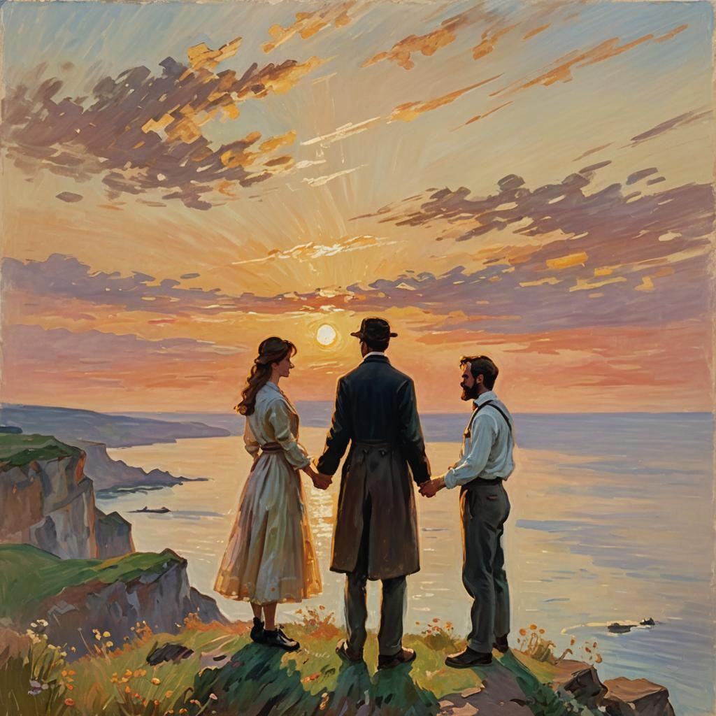 Romantic Couple at Sunset in Impressionist Style