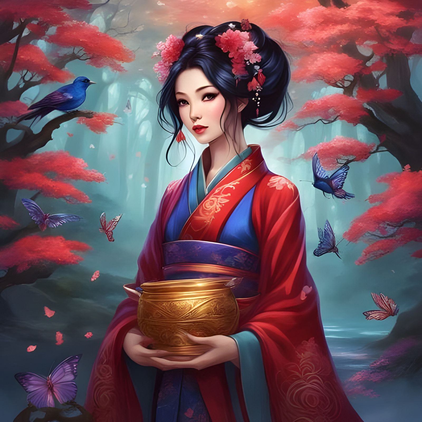 Geisha in Dark Magic Forest by Dan Mumford