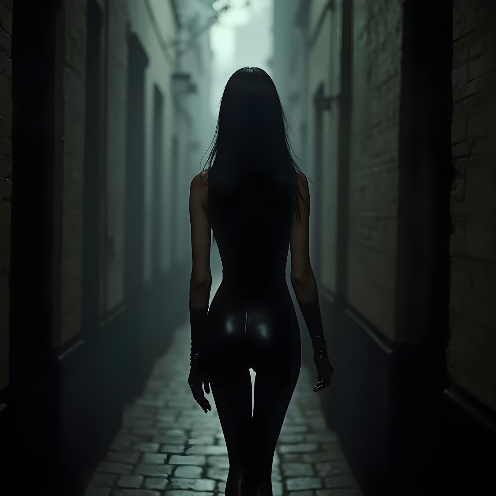 Film Noir Woman in Smoky Alleyway