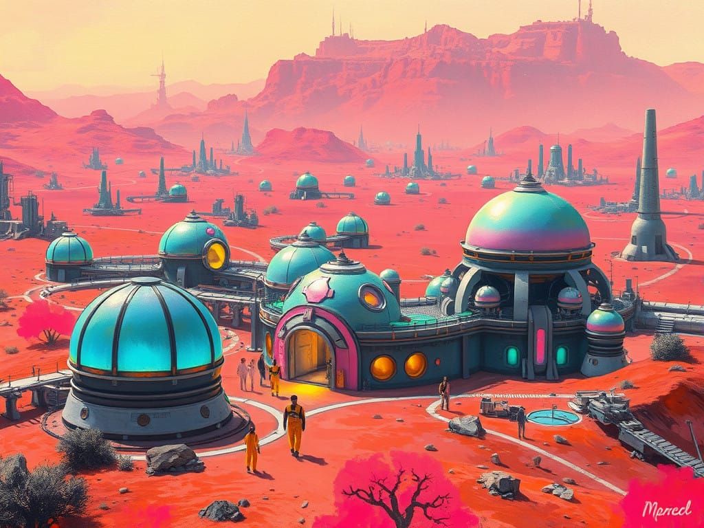 Future Mars Colony in Vibrant Iridescent Domes