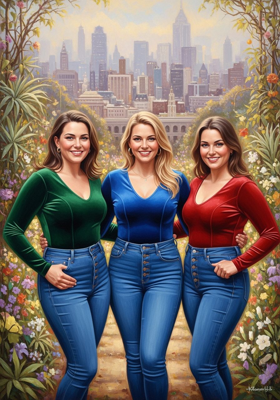 Friends in Botanic Garden Oil Painting
