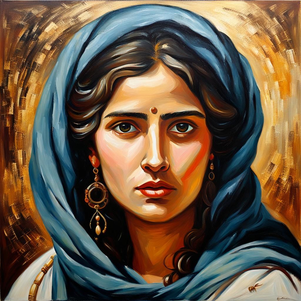 Greek Woman Portrait as Oil Painting