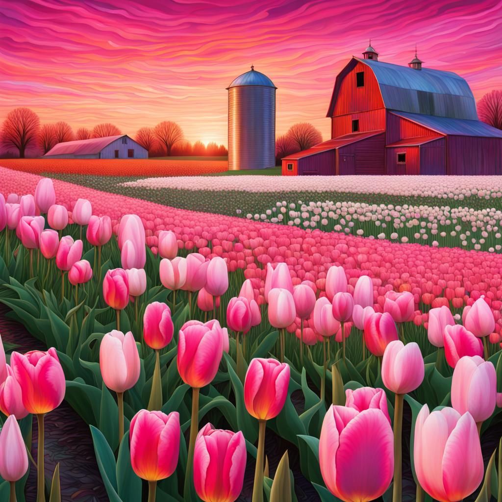 Pink Tulips Under Astral Sky by Amaringo