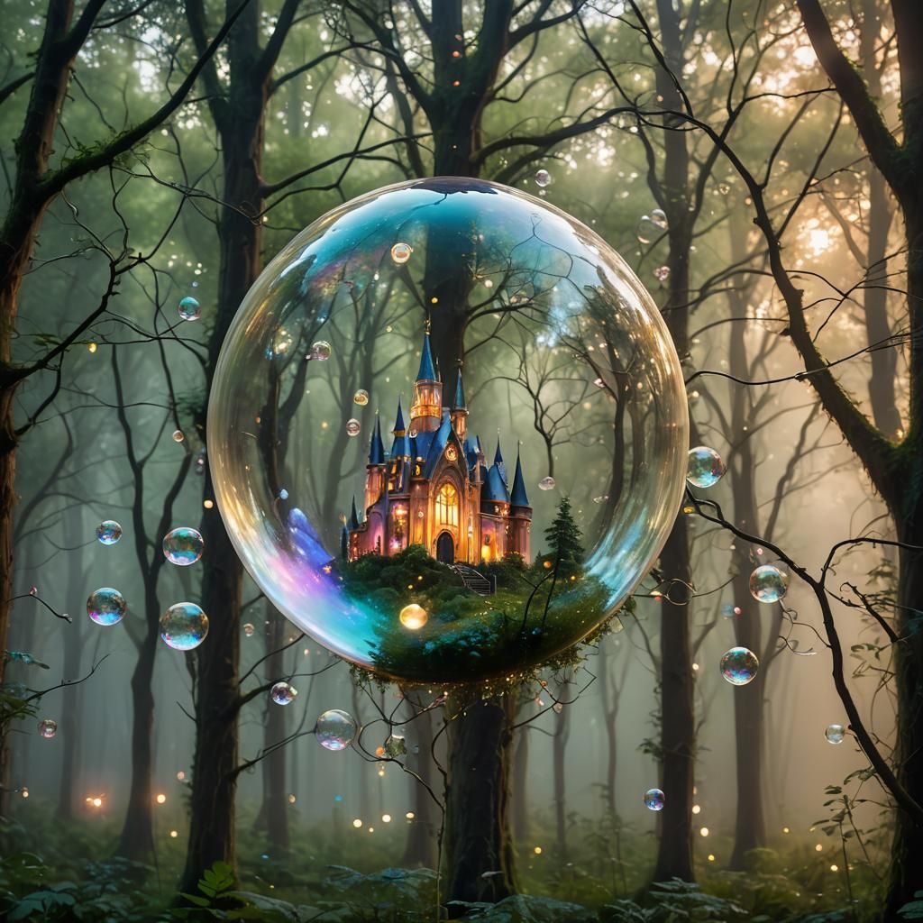 Surreal Iridescent Bubble Containing Fantasy World