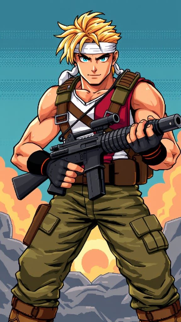 8-Bit Pixel Art of Marco Rossi in Metal Slug Style
