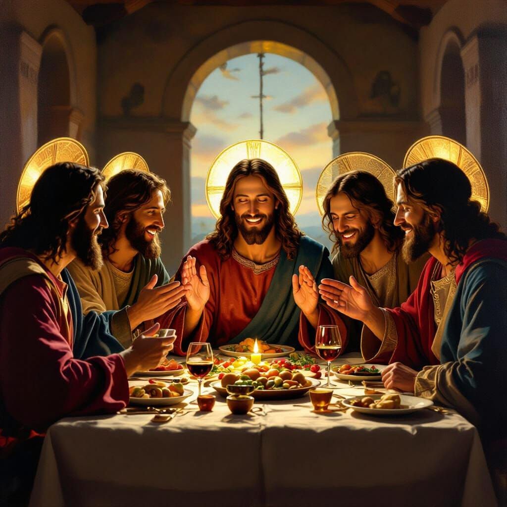 Jesus and Friends Joyful Last Supper Celebration