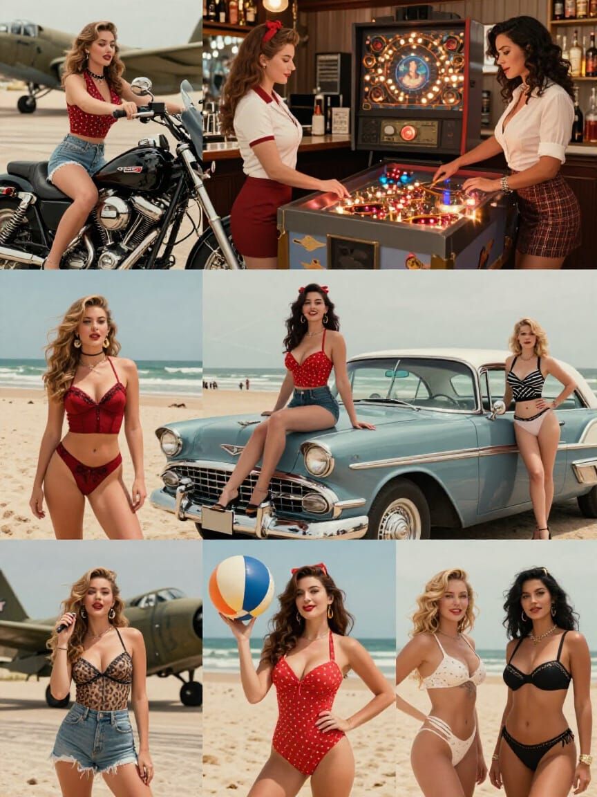 Collage of Pin-Up Women in Retro Scenes