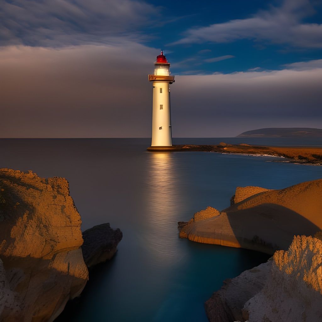 Dramatic Seascape: Lighthouse in Golden Light