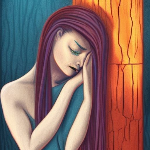 Sad Girl Crying: Expressionist Digital Art