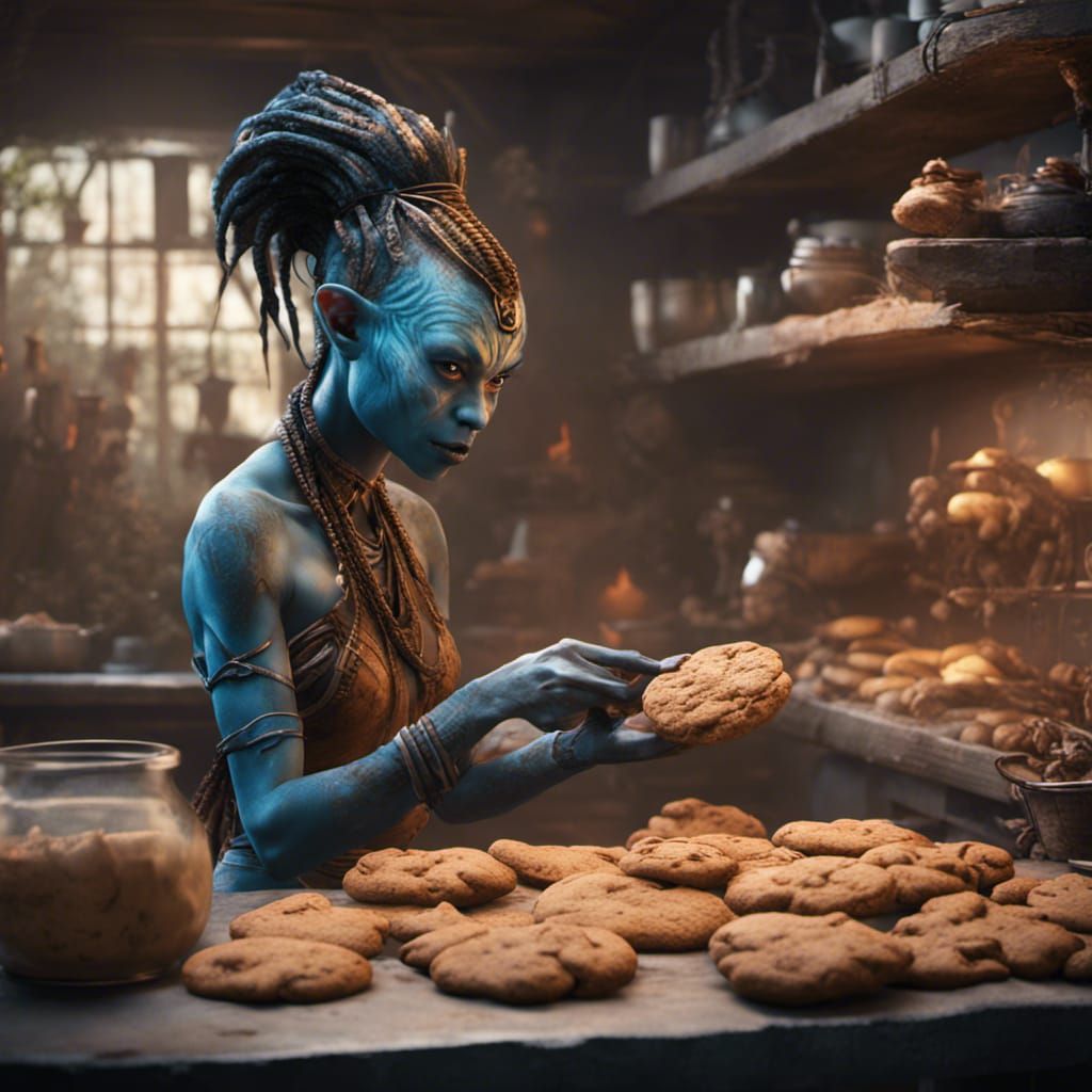 Neytiri Baking Cookies: Detailed Fantasy Concept Art