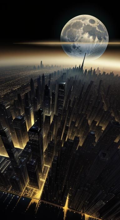 Surreal Lunar Cityscape with Earthrise, Digital Art