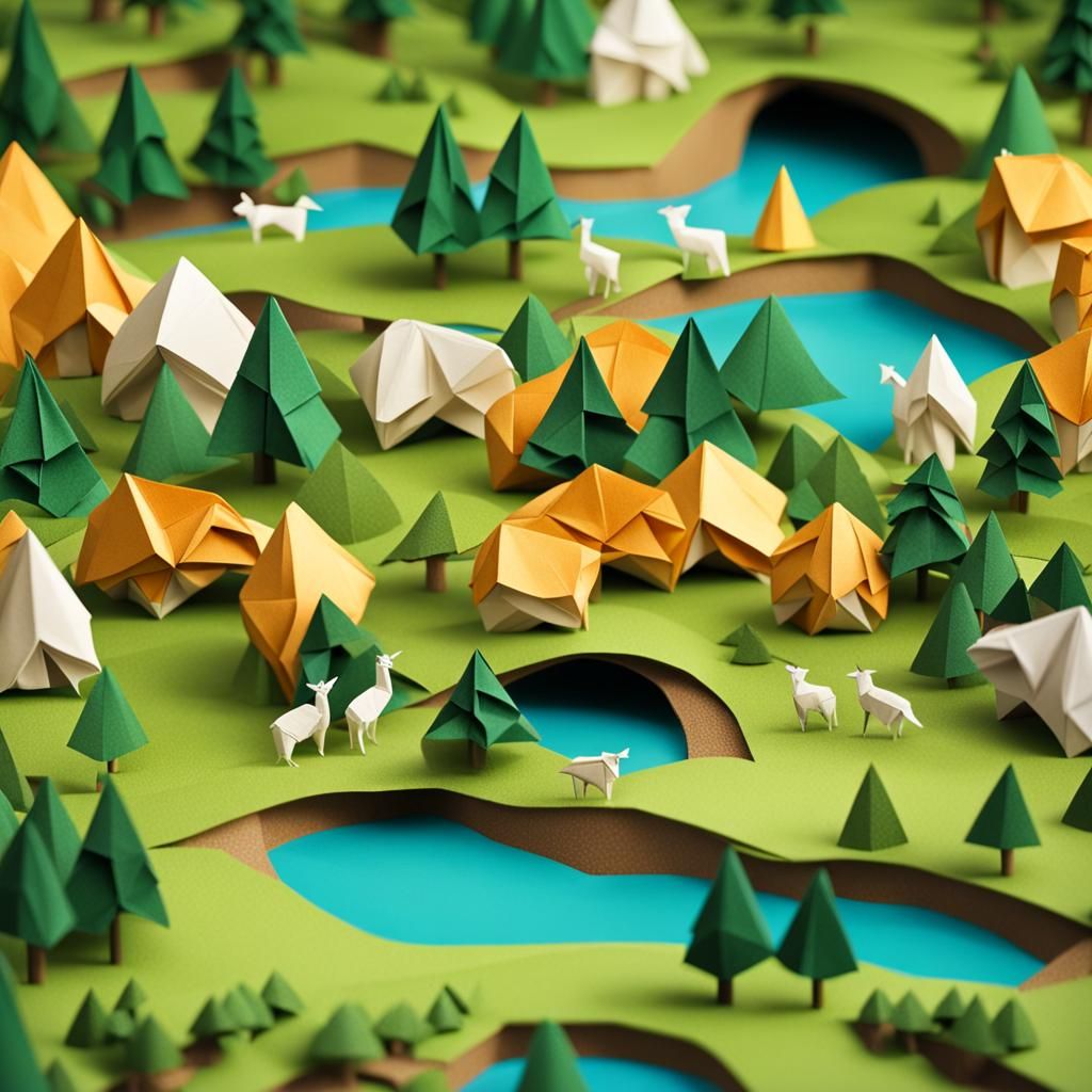 The Shire in Origami Papercraft Style