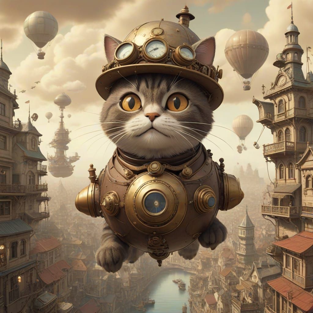 Steampunk Cat Pilot in 3D Anime Style