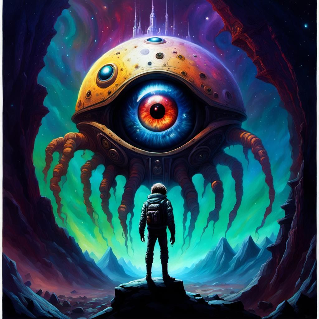 Galactic Zipper Eye Creature in Psychedelic Style