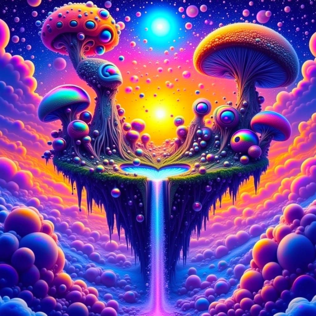 Dreamlike Island Paradise with Floating Creatures and Lumino...