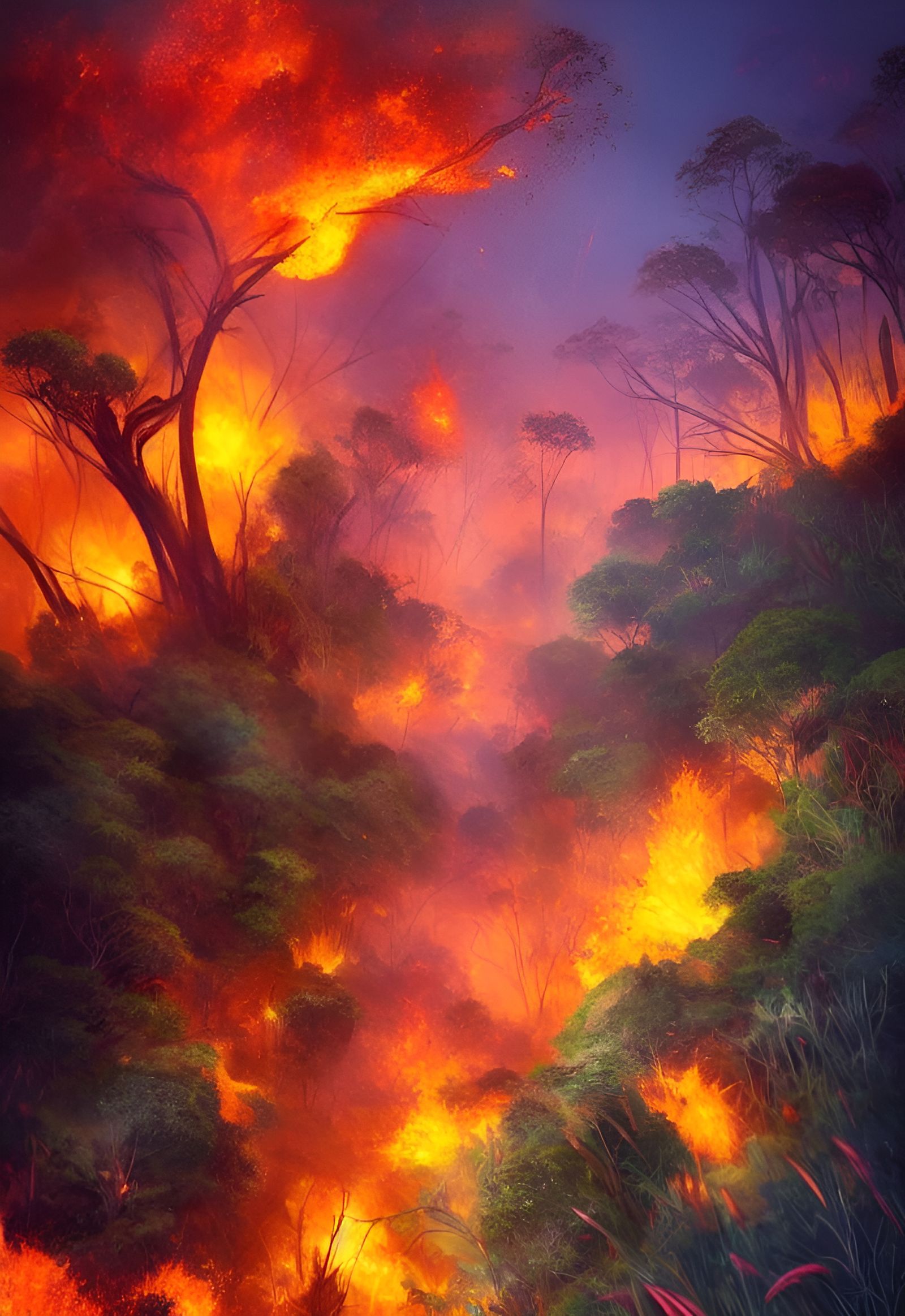 Madagascar Jungle Bushfire in Vibrant Digital Illustration