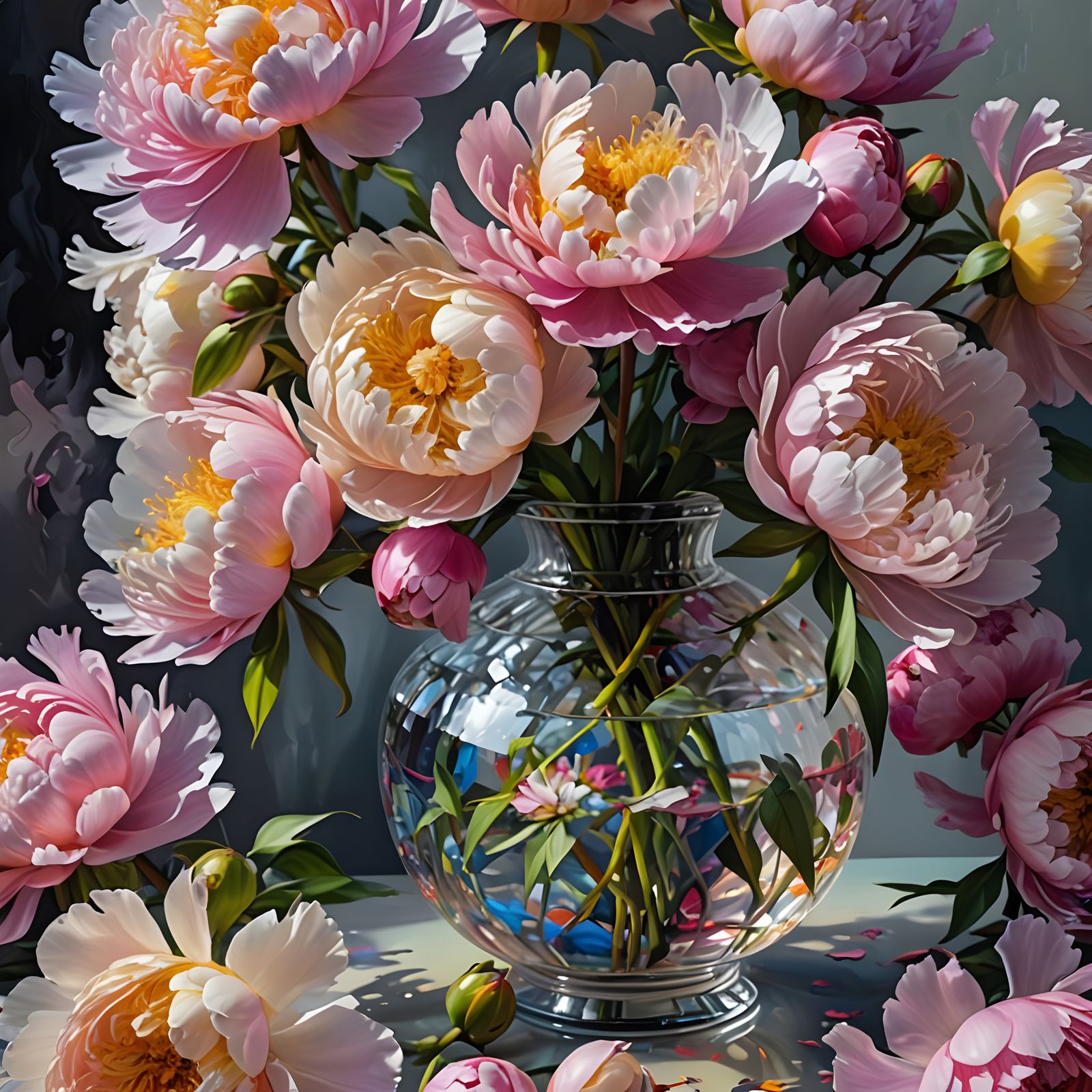 Surreal Peonies Still Life as Alcohol Ink Art