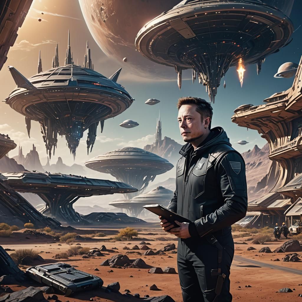 Elon Musk on Alien Planet: Detailed Matte Painting