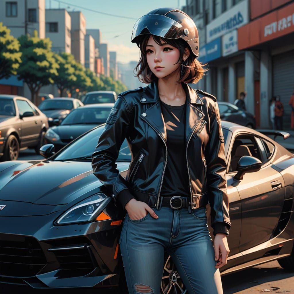 Sultry Biker Chic Anime Art