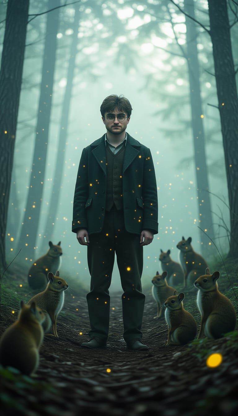 Cinematic Film Still of Figure in Misty Woods