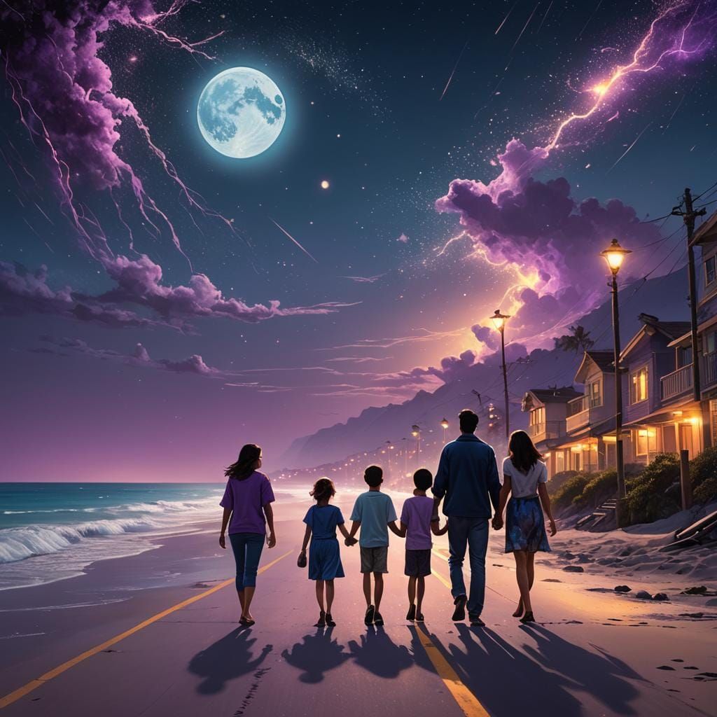 Beach Road at Night Under a Blue Moon