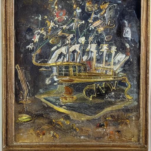 Crystal Ship Still Life in Expressionist Style