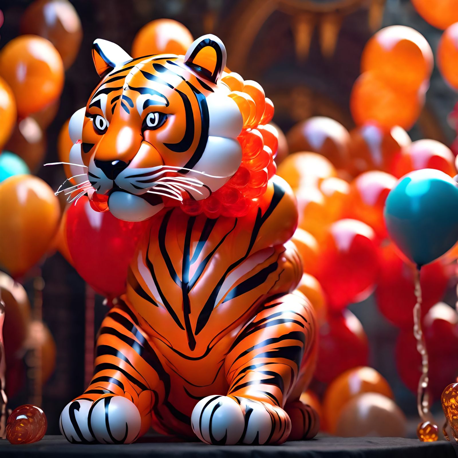 Elaborate bengal tiger made of balloons
