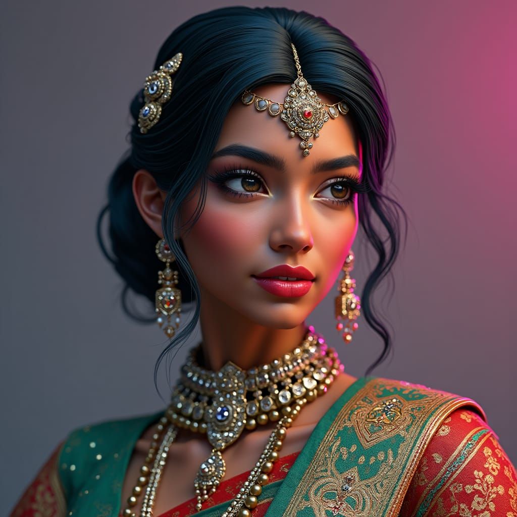 Futuristic Indian Woman Portrait in Hyperrealism Style