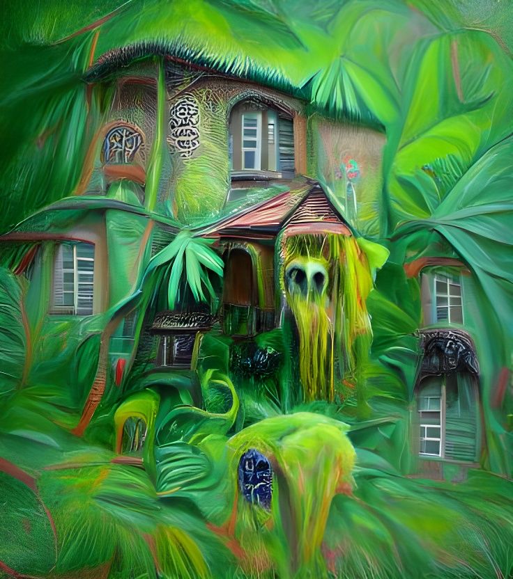 Eldritch Spirits Haunt Jungle House in Gouache Style