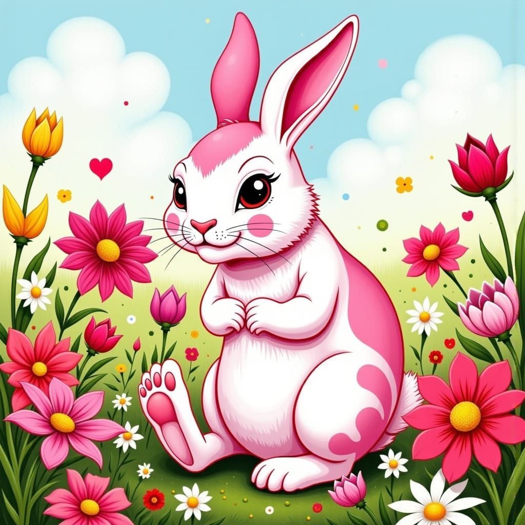 Medieval Bunny in a Colorful Spring Wonderland
