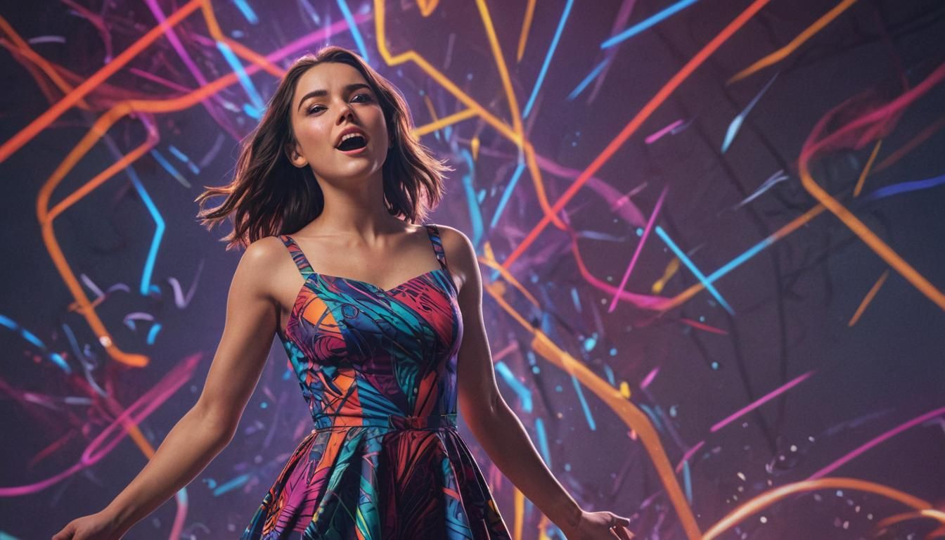 Energetic Girl in Comics-Inspired Neon Explosion