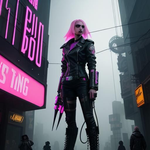 Cyberpunk Cityscape with Exploding Dirigibles and Neon