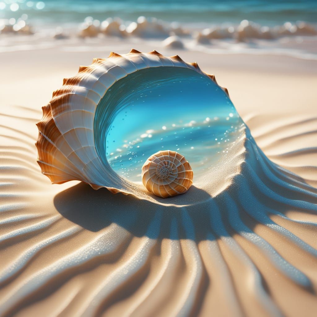 Golden Hour Seashell on Sandy Beach