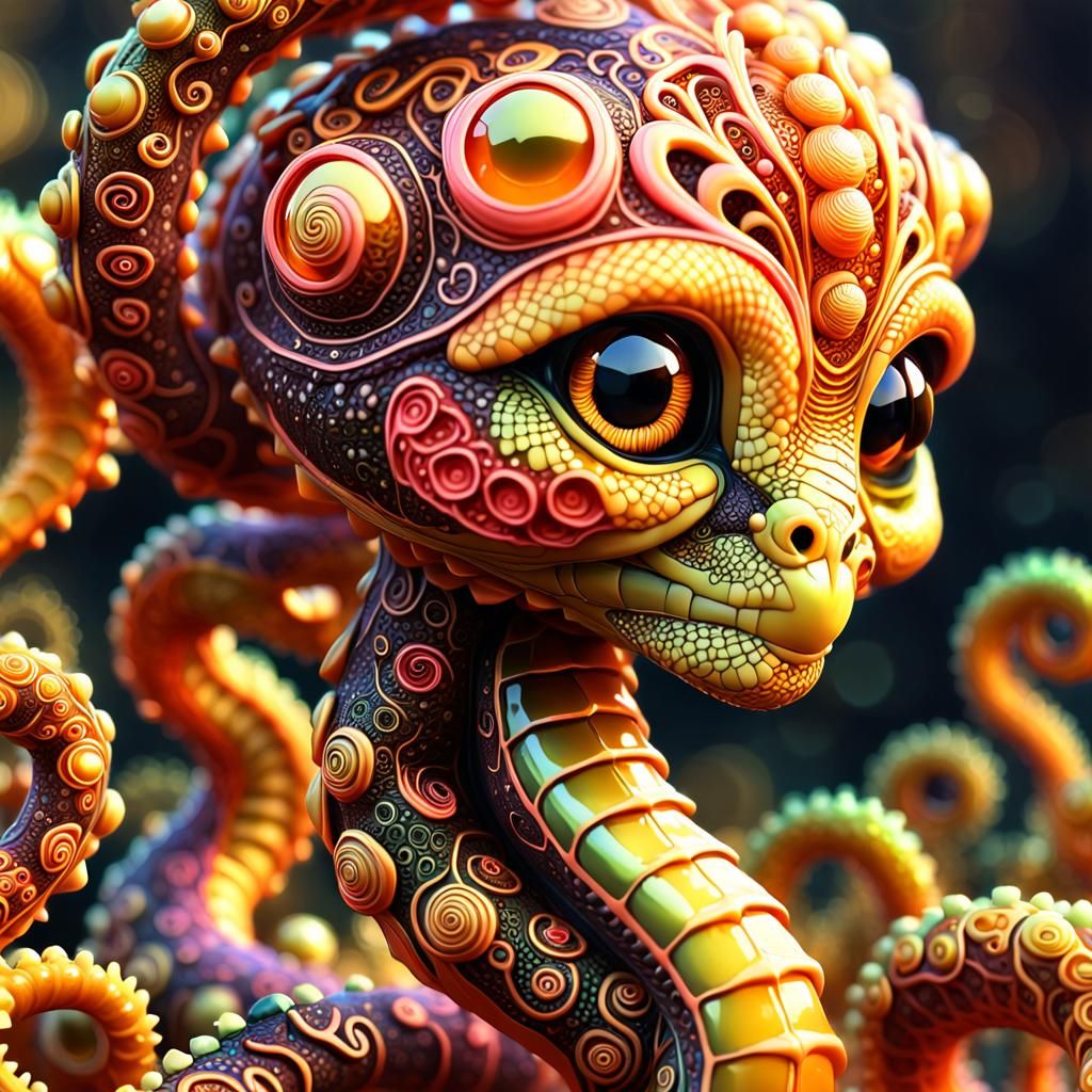 Ethereal Translucent Snake with Intricate Lace Tracery