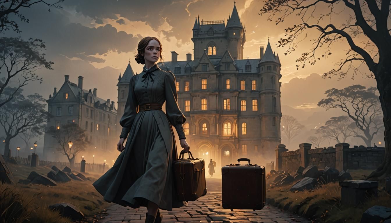 Jane Eyre in Misty Landscape: 3D Anime Art