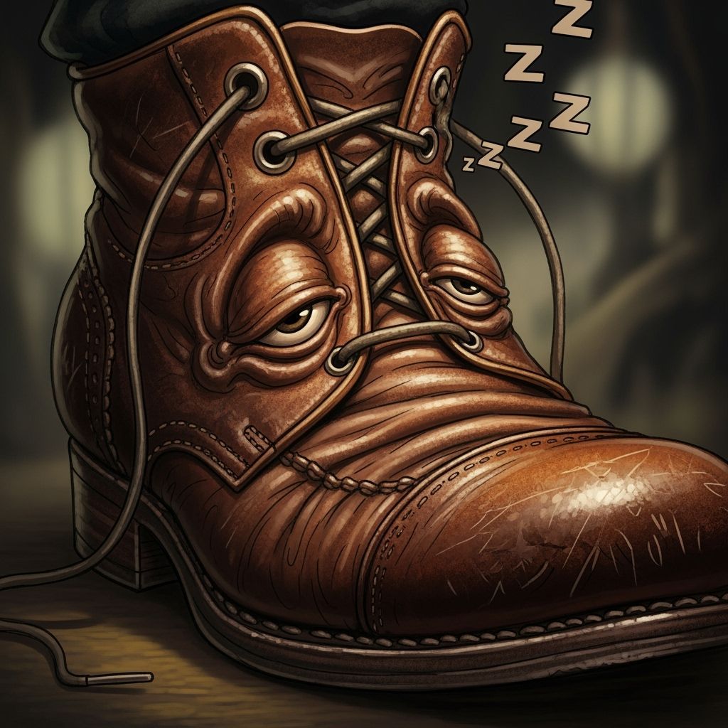 Personified Vintage Leather Shoe with Sleepy Expression