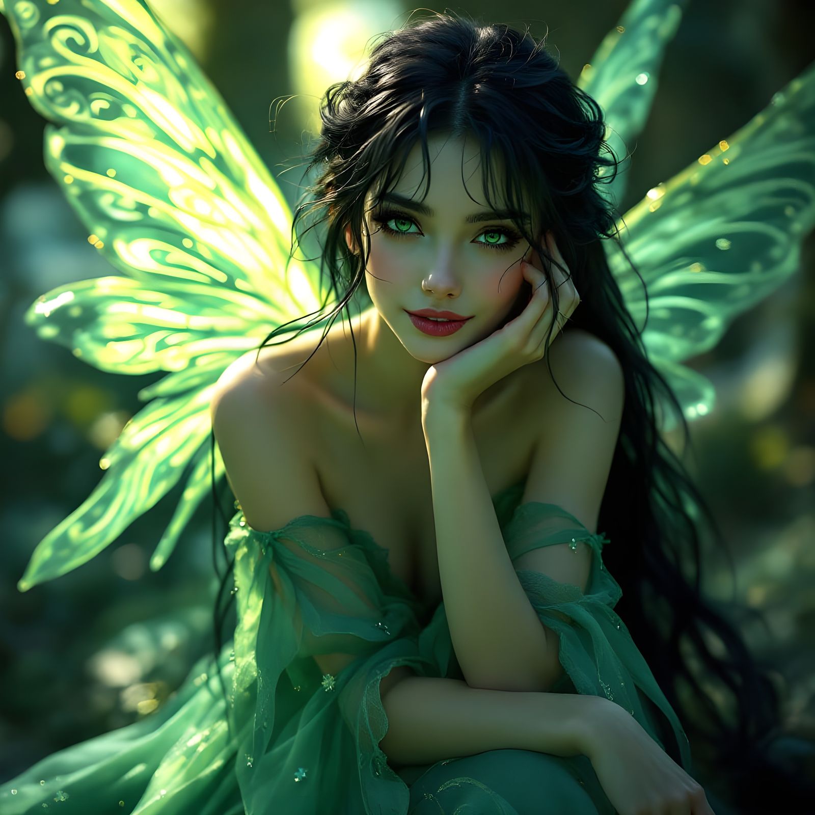 Fantastical Faerie Queen in Emerald Splendor