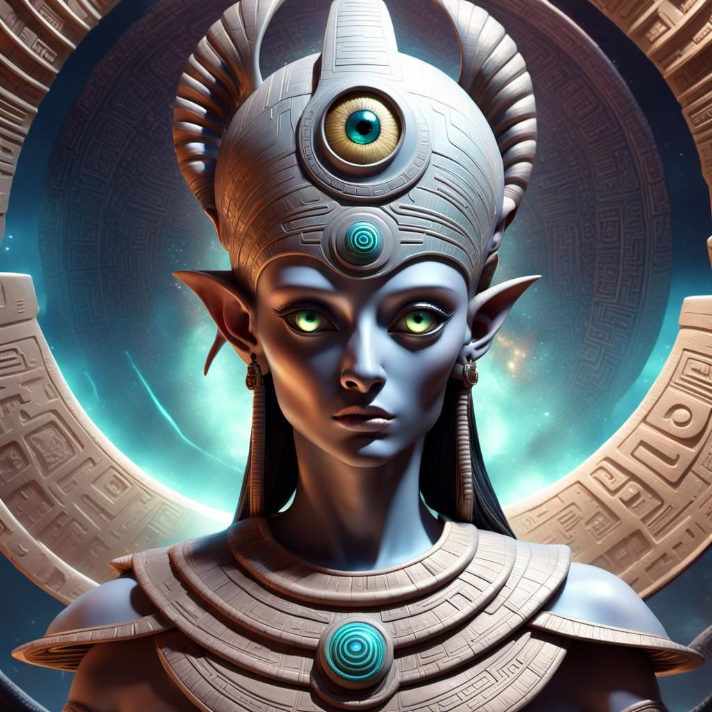 Detailed 3D Anunnaki with Bioluminescent Skin