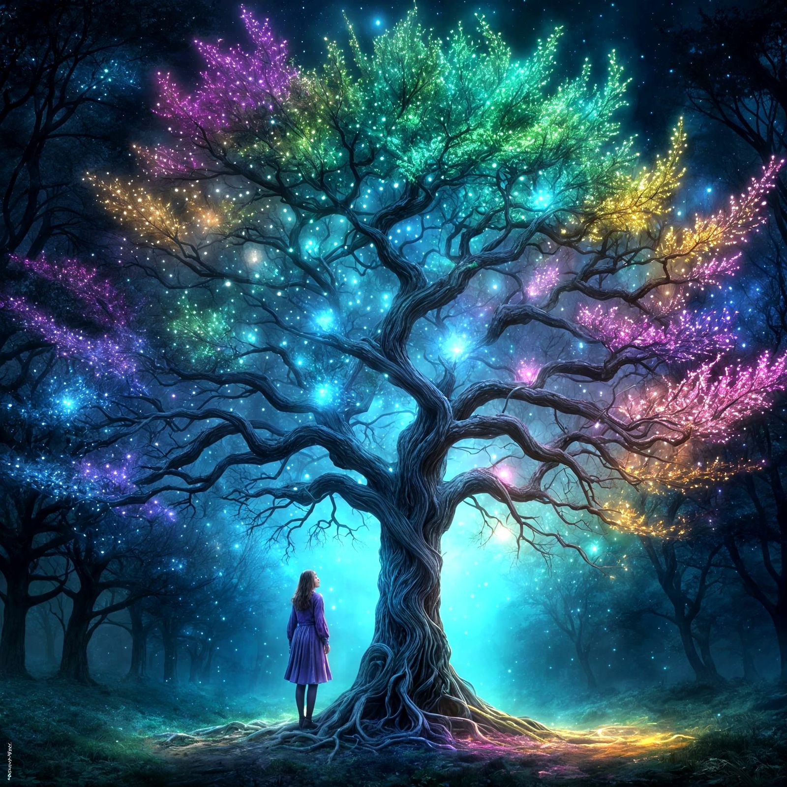 Luminescent Tree in Woman Shape: Digital Painting