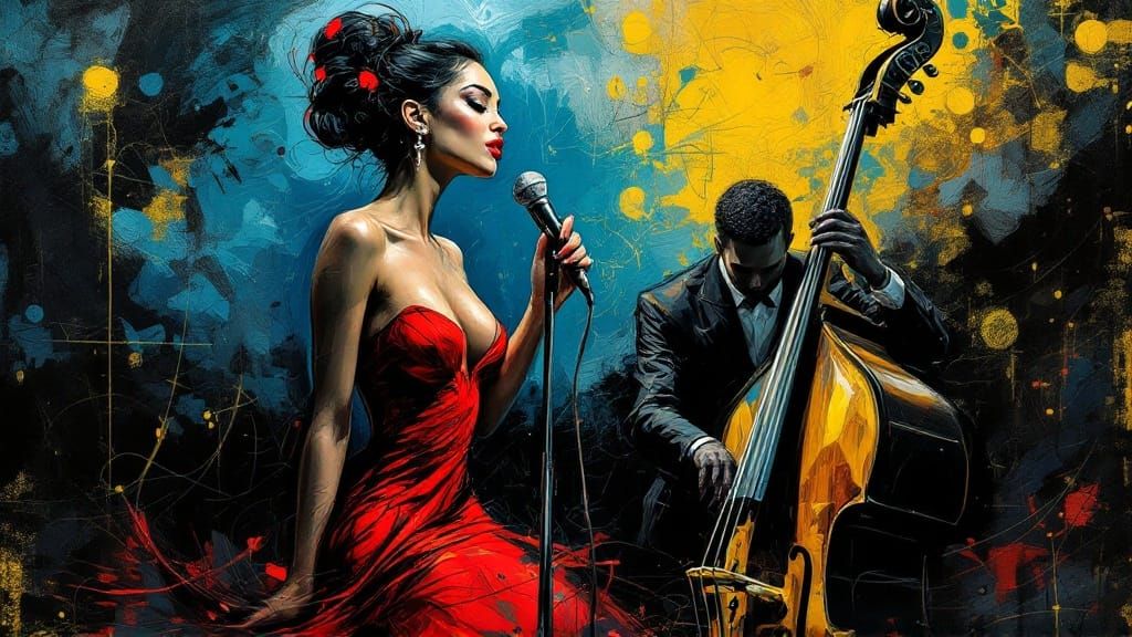 Glamorous Jazz Singer in Vibrant, Expressive Art
