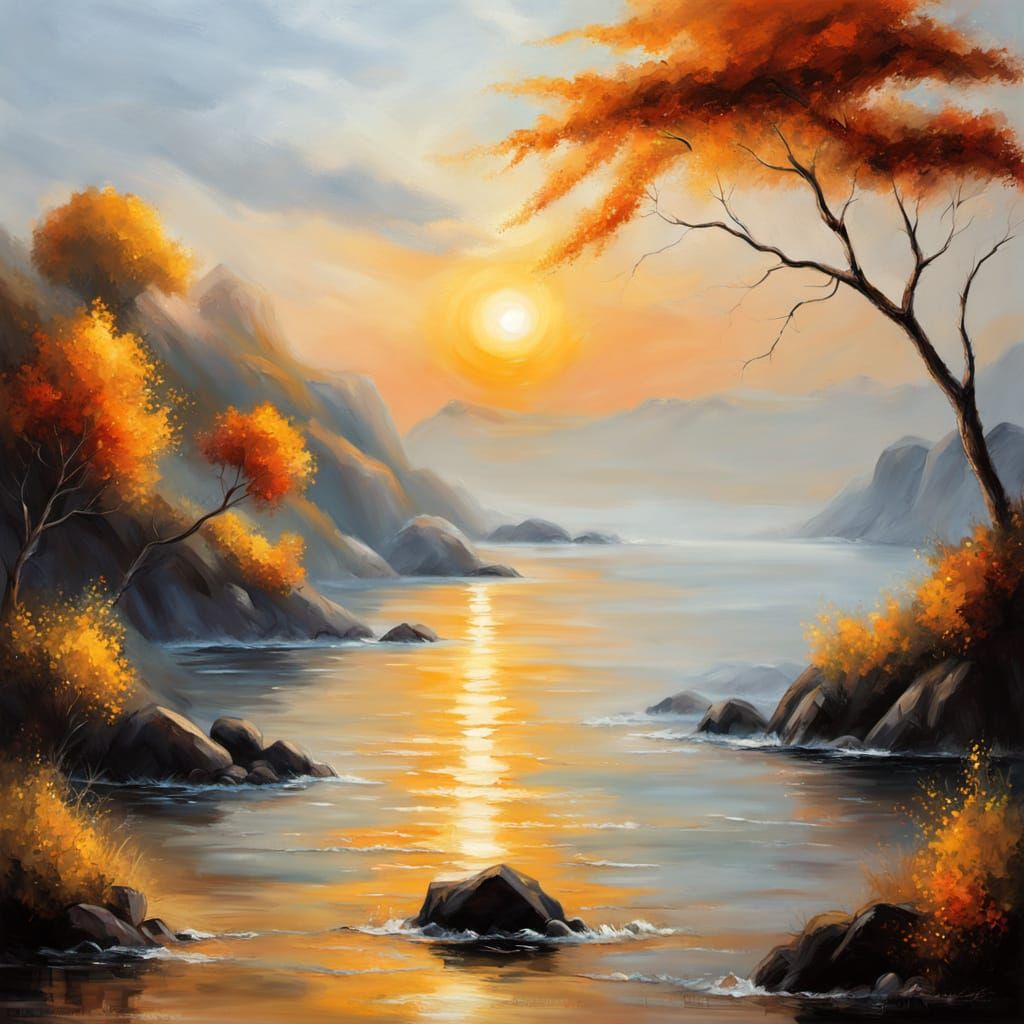 Serene Ocean Sunrise in Impressionist Style