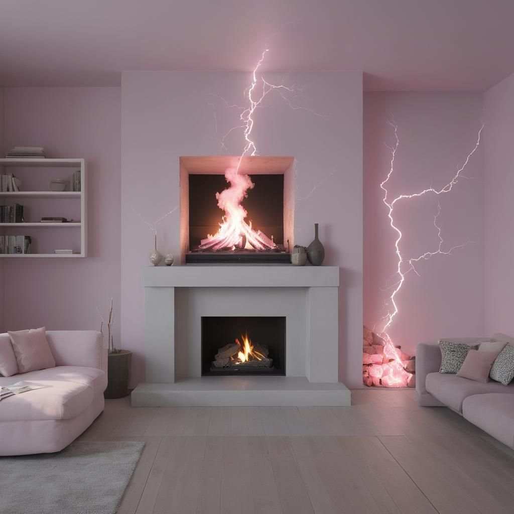 Pink Lightning Strikes Fireplace with Energy