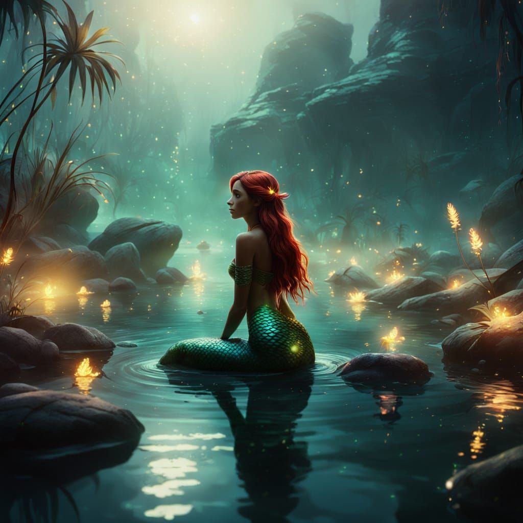 Mermaid in Firefly Lagoon: Cinematic Film Still