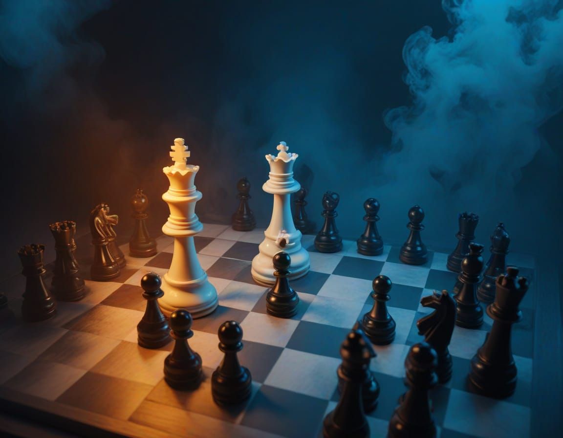 Chessboard Scene: King Surrounded by Pawns
