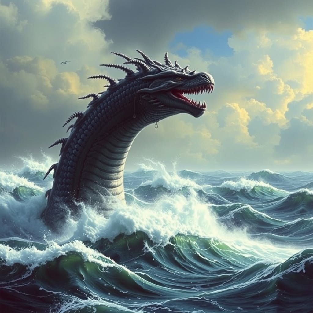 Colossal Sea Serpent Rises: Dark Surreal Biomechanics