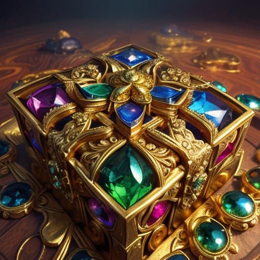 Ornate Treasure Chests Filled with Gold Jewels